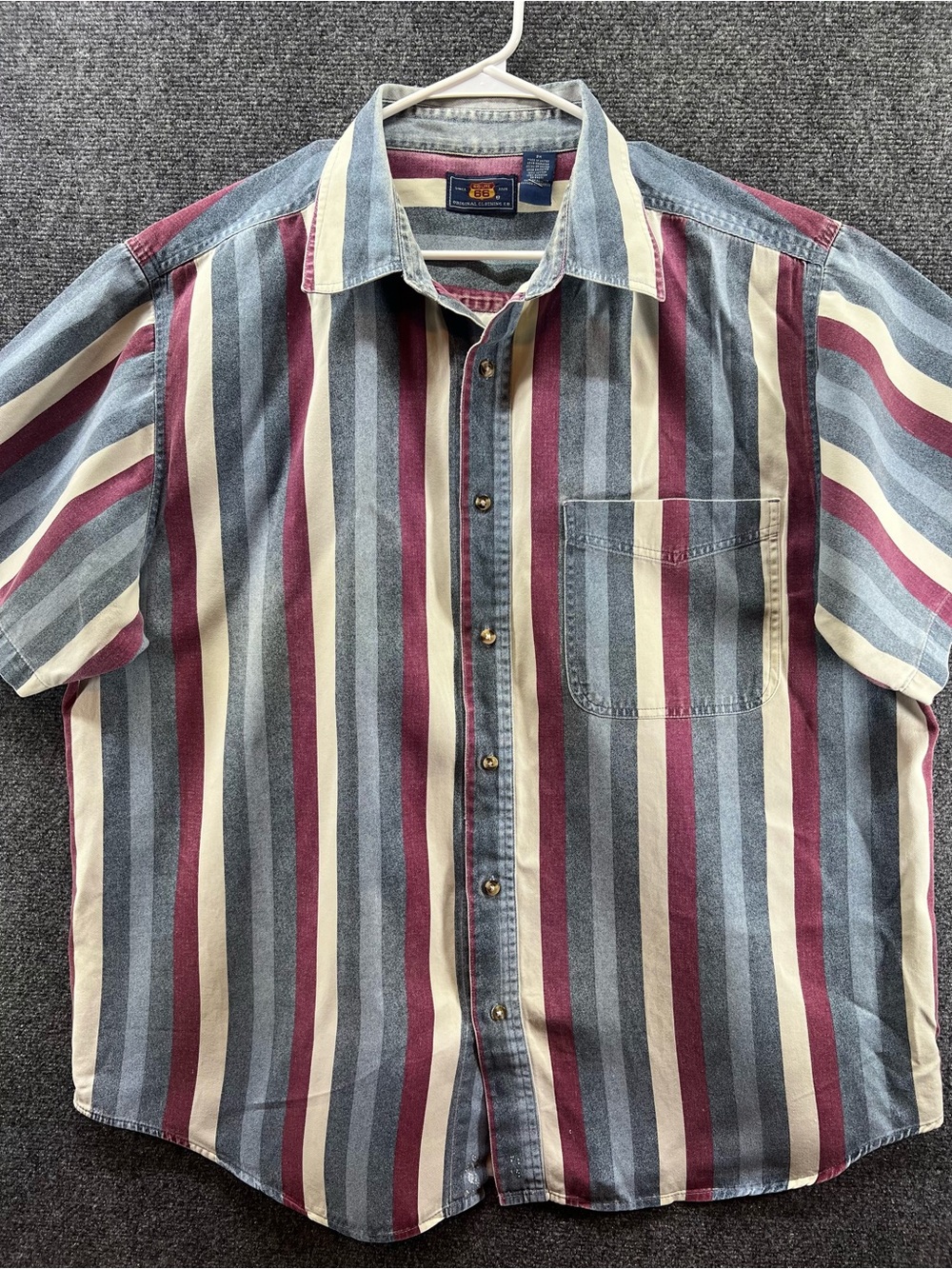 Vtg Route 66 Mens Short Sleeve Button Down Shirt Sz 3X Cotton Stripes Retro 90s